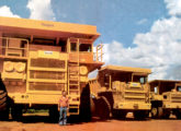 À esquerda, Wabco 120D - o maior caminhão já fabricado no Brasil, a partir de 1982 produzido pela Müller, inicialmente mantendo a marca original; à direita, as versões para 35 e 20 t; a imagem foi retirada de reportagem de 1984 da revista 4x4 & Cia (foto: 4x4 & Cia).