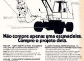 Publicidade de dezembro de 1973 para o lançamento da escavadeira hidráulica 702 M; a máquina foi fabricada sob licença da alemã Fuchs.