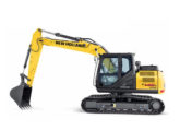 Escavadeira hidráulica E145C (13,1 t, 98 cv), o menor dos seis modelos em linha em 2021 (esta e as seis próximas imagens complementam a galeria de máquinas de construção New Holland em produção no país em 2021).