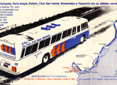 As transporte rodoviárias de longa distância se orgulhavam do equipamento que operavam: ônibus Diplomata no verso da tabelas de horários de 1977 da operadora internacional TTL.