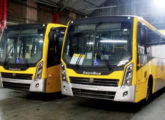 Dois urbanos Città em chassi Volkswagen 17-230 fornecidos para a operadora paulistana Qualibus, ainda não emplacados, estacionados na garagem da operadora (foto: Caique Alves de Souza / onibusbrasil). 