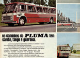 Um Nielson/Scania com a mesma pintura da foto anterior ilustra peça publicitária Pluma de 1976, onde divulga suas linhas internacionais para Argentina e Paraguai.