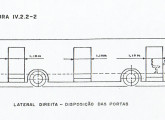 Esquema de disposição e dimensões das portas de acesso das carrocerias tipo padron; o desenho foi extraído de manual publicado pela CMTC.