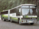 Chassi Scania B111 com articulação e reboque Recrusul, encarroçado como rodoviário pela Marcopolo.