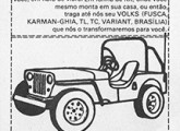 Propaganda de 1980 anunciando os três modelos da Replicar: picape VW, buggy Dunas e jipe Serelepe.