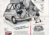 Anúncio de página inteira do primeiro Romi-Isetta, publicado em outubro de 1956; note os faróis encaixados nos para-lamas e as lanternas sobre eles, configuração que logo seria alterada.