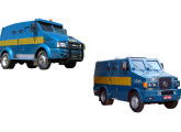 Os dois menores blindados para transporte de valores da SBB: Heros Arm 60.13 (aqui sobre chassi Iveco) e 608. 