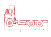 Desenho dimensional do modelo LKS 140, evidenciando a quase total disponibilidade do chassi, permitida pelo funcional posicionamento da cabine basculante. 