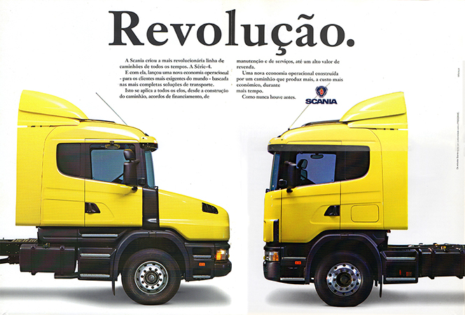 Lançamento da Série 4: o título "Revolucionário" fazia jus aos novos caminhões, não apenas pelo moderníssimo estilo como pelo conceito de modularidade adotado a partir de então pela marca.
