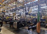 A linha de fabricação de chassis de ônibus de São Bernardo do Campo.