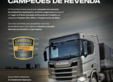 Publicidade de agosto de 2023 comemorando a vitória do Scania R 500 em duas categorias do prêmio Campeão de Revenda.