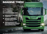 Publicidade de outubro de 2024 registrando a indicação da Scania em três categorias do Prêmio AutoData 2024.