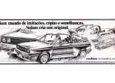 VW Gol conversível Sulam em anúncio de 1984; note os acréscimos nos para-lamas, que vinham do Audi Quattro, cuja "réplica" logo a seguir seria lançada pela empresa.   