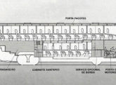 Corte esquemático do rodoviário Gemini; a escada de acesso ao piso superior, não representada na ilustração, se localizava sobre o eixo traseiro (fonte: João Luiz Knihs / Carga & Transporte).