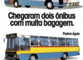 Acompanhado do rodoviário Pégasus, o urbano Águia ilustra esta publicidade de novembro de 1986 (fonte: João Luiz Knihs).