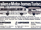 Motor-home e trailer Turiscar em um anúncio da sua rede de revendedores, datado de 1981. 