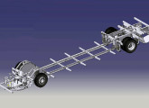 Chassi de 12 m com piso baixo e suspensão pneumática utilizado no protótipo do ônibus a hidrogênio da EMTU/SP.