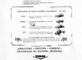 Propaganda institucional da Vemag, publicada em página inteira de jornais nos primeiros dias de 1958, anunciando seus múltiplos lançamentos para o ano - dos automóveis DKW e caminhões e chassis Scania-Vabis aos tratores Massey-Harris e Ferguson.
