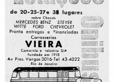 Publicidade da primeira metade da década de 50 anunciando lotações e ônibus Vieira; note o design moderno da propaganda e a lembrança da data de fundação da empresa: 1918 (fonte: site rdvetc). 