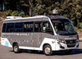 O primeiro micro-ônibus autônomo da América Latina, ainda em fase de testes, apresentado em junho de 2023.