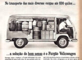 Publicidade do mesmo ano destacando a capacidade de carga da Kombi furgão e a facilidade de acesso ao espaço interno, pela lateral e traseira.