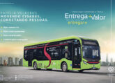 O chassi elétrico e-Volksbus encarroçado pela Caio ilustra esta propaganda de agosto de 2025.