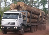 31-260 6x4 com reboque no transporte de toras de madeira.