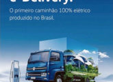 Propaganda de página inteira de jornal, de julho de 2021, registrando o início de produção do caminhão elétrico e-Delivery.