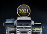 Peça publicitária de janeiro de 2022 comemorando a liderança nacional da VWC  em quatro categorias de caminhões em 2021: leves, semileves e semipesados 6x2 e 6x4.