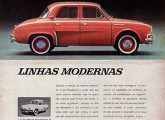 Renault Dauphine 1960 em propaganda de outubro de 1960; as lanternas de direção, localizadas na última coluna, antes do final do ano seriam substituídas por luzes na dianteira e traseira.  