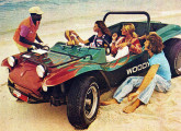 Woody Buggy 1972; a imagem, retirada de publicidade da empresa, teve origem em reportagem anteriormente publicada na revista 4 Rodas.   