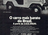 Linha Jeep em propaganda Ford de 1971: "O carro mais barato do Brasil"; note, no canto inferior esquerdo, a quase desconhecida picape F-50 (fonte: Paulo Roberto Steindoff).