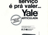 Família de carregadeiras articuladas Yale em publicidade de julho de 1973.