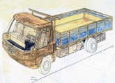 Desenho de Aureci Gasparini mostrando o que poderia ser um seu caminhão elétrico; note a marca "Araucária" na dianteira.