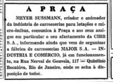 Aviso à Praça de Meyer Sussmann, em 24 de fevereiro de 1956,dando conta de seu desligamento da Cirb e da criação da Major.