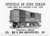 Vagão ferroviário fabricado pela Röhe na terceira propaganda publicada no anuário Lemmaert de 1882.