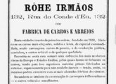 Outro anúncio publicado no mesmo anuário de 1871; pelo que se intui do texto, os carros da Röhe reproduziam projetos vindos da Europa e EUA.