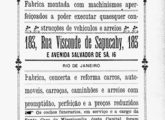 Anúncio de 1907, onde pela primeira vez a oficina divulga serviços para automóveis e caminhões.