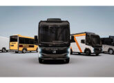 A família Arrow no final de 2025 (e>d): ONE Frigo, PAX Escolar, ONE Cargo, motorhome Evolve e PAX Executivo.