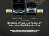 Propaganda Marcopolo de março de 2025 comemorando a conquista do Prêmio Lótus por sua liderança, no ano anterior, em rodoviários e microônibus (com a Volare).