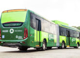 Um dos oito articulados Scania a gás de Goiânia em vista oposta.