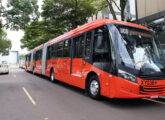 Ao submeter seu chassi biarticulado com motor dianteiro à Prefeitura de Curitiba (PR), em 2017, a Scania apresentou-o com esta carroceria da Caio.