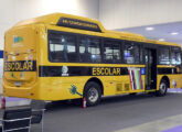 O escolar Eletra para 52 passageiros foi o único ônibus exposto pela Caio na mostra E-MOB 2024 (foto: LEXICAR).